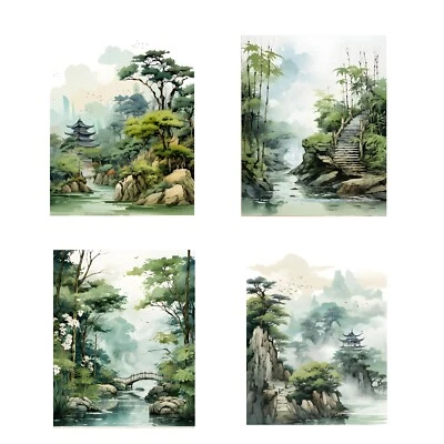 Juego de 4 impresiones en lienzo de arte de pared de paisaje asiático de 8x10 Foto 1 de 4