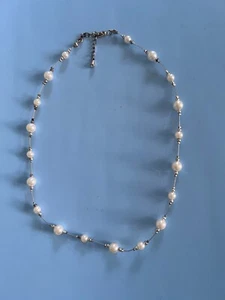 20" Faux Pearl Necklace with Silver Beads - Picture 1 of 3