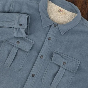 Faherty Fleece Snap Shirt Jacket Shacket Shepra Lined Blue Men's XXL Utility  - Picture 1 of 8