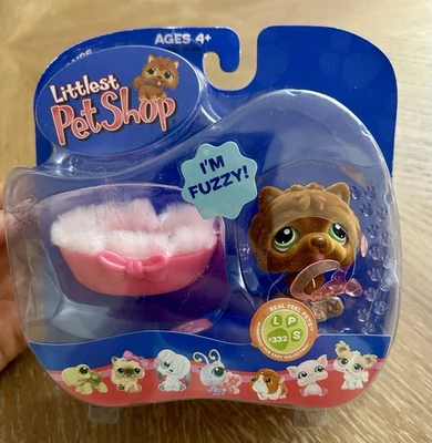 Littlest Pet Shop 332 Real Feel Fuzzy Brown Chow Chow Dog Bed Tiara NIB - Image 1 of 3