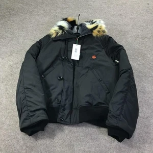 Kenzo Paris Short Parka Jacket Mens Large Black Faux Fur Hood Winter Coat - Picture 1 of 22