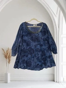 Top Cato para mujer talla 22/24 floral jacquard con cuentas adornado mangas acanaladas - Imagen 1 de 24