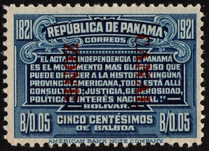 Canal Zone Stamp Scott #62a Mint F-VF - 5 Cents Blue with Overprint Reading Down - Picture 1 of 1