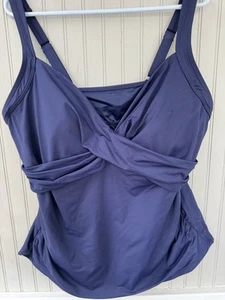 Lands End 18DD Underwire V Neck Tankini Top Removable Pads Navy Blue - Picture 1 of 5
