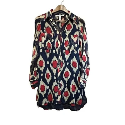 Blusa Top Diane von Furstenberg Seda Rojo Marfil Azul Manga Larga Foto 1 de 4