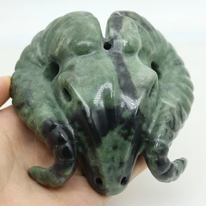 3.5" green black jade carved sheep horn skull,realistic,crystal healing K588 - Picture 1 of 5