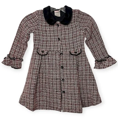 Abrigo de vestir de Navidad Nannette Kids rojo negro con botones de tweed con cuello de terciopelo talla 5  Foto 1 de 4