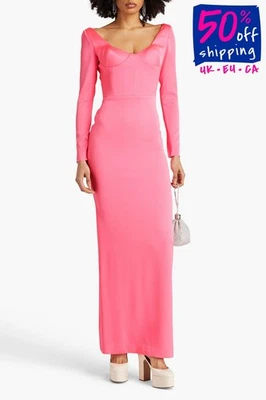 PVP €1995 ALEX PERRY Lane Vestido Columna Crepé UK12 US8 IT44 L Rosa Puños con Cremallera Foto 1 de 4