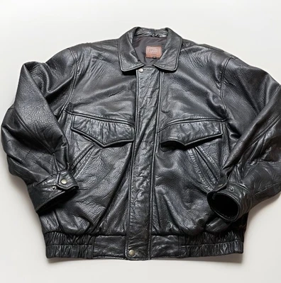 Chaqueta Bomber De Colección J Park Cuero XL Alta Para Hombre Años 90 Y2K Aviator Vuelo Negra Foto 1 de 4