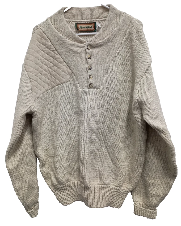 Suéter de Colección Años 90 Remington Para Hombres Talla XL Marfil Mezcla Lana Pesado Henley Gorpcore Foto 1 de 4