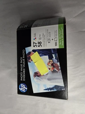 NEW HP Photo Value Pack 57 & 58 Ink Cartridge + 100 Photo Sheets Exp 02/2014 - Image 1 of 4