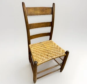 Antique Shaker Ladder Back Chair Hand Crafted Rush Woven Wooden Children’s Seat - Picture 1 of 10