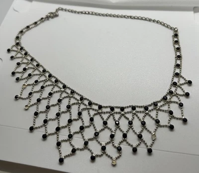 Collana Da Donna Con Perline Nere Color Argento  - Immagine 1 di 3