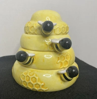 Juego de 4 tazas medidoras apiladas The Bake Shop cerámica amarilla colmena abejas cocina Foto 1 de 4