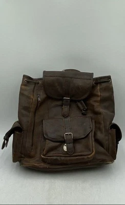 Mochila masculina de couro marrom com bolsos internos desgastados alça dupla grande - Imagem 1 de 4