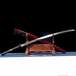 Espada Samurai Japonesa Hecha a Mano Katana Spring Hoja de Acero con Woo Lacado Rojo - Imagen 1 de 19