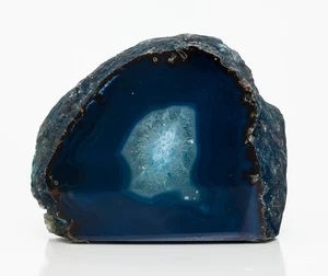 Extremo de geoda de ágata pulida media losa rebanada cristal azul cuarzo 1,89 libras H2226 - Imagen 1 de 11