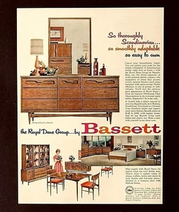 Publicidad de muebles Bassett 1960 Royal Dane escandinava impresión vintage AD - Imagen 1 de 1