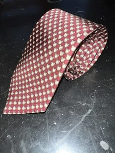 BATTASTONI ROMA SILK NECKTIE CLOCK PATTERN HAND MADE IN ITALY MAROON - Picture 1 of 9