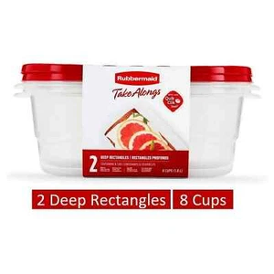 Rubbermaid TakeAlongs, 8 Cups, 2 Packs, Red, Plastic Deep Rectangle Food Storage - Picture 1 of 3