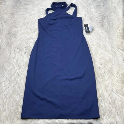 Nuevo con etiquetas Vestido midi ceñido al cuerpo Bebe para mujer 10 azul marino cuello halter Foto 1 de 4