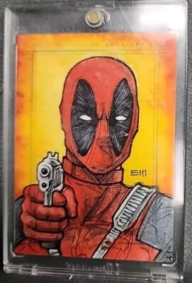 Deadpool hand drawn Sketch Card By Artist Erik Maell - Image 1 of 4
