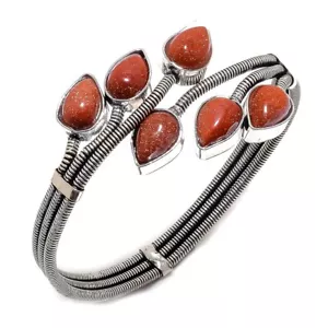 Natural Red Goldstone Gemstone 925 Sterling Silver Cuff Bracelet Adst. d945 - Picture 1 of 5