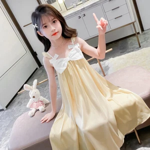 Kid Girls Satin Night Sleep Dress Nightgown Bowknot Ruffle Spaghetti Strap Dress - Picture 1 of 10