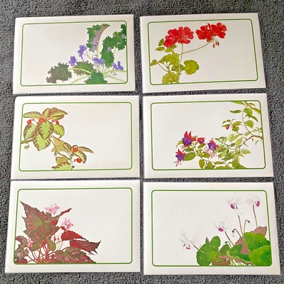 目前复古 Placemats 花卉套装 6 件套植物层压 20 世纪 80 年代 — 第 1/4 张图片