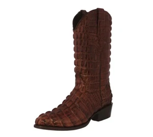 Mens Cognac Tail Print Western Wear Leather Cowboy Boots Round Toe - Picture 1 of 5
