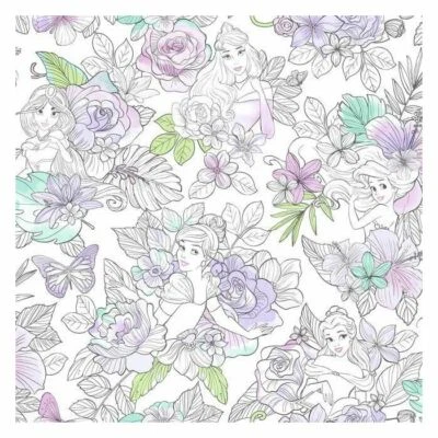 York DI0964 Wallpaper Disney Princess Royal Floral Unpasted Lilac Wallcoverings  - Image 1 of 4