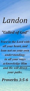 Landon "Called of God" Keepsake Name Meaning Bookmark with Bible Verse & Tassel - Picture 1 of 2