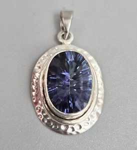 Stylish Tanzanite Sterling Silver 925 Oval Pendant 3D Statement - Picture 1 of 4