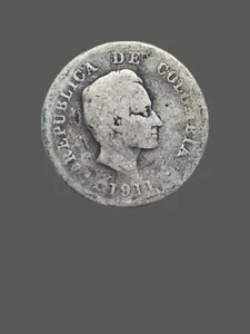 1911 Colombia 20 Centavos Silver Coin - G (Good) condition - Picture 1 of 2