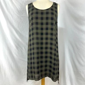 EILEEN FISHER 100% SETA VERDE NERO BUFALO A QUADRI TUNICA SENZA MANICHE DONNA MEDIA - Foto 1 di 6