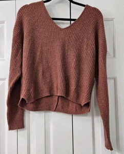 Pink Rose Sweater Womens, LG, Dusty Rose 2 WAYS TO WEAR Knit V Neck front/back - Picture 1 of 5