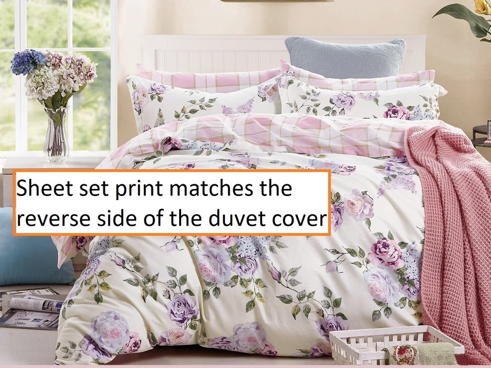 King Size Pink Plaid Print Sheet Set: 1 Flat Sheet+1 Fitted Sheet (A2129) - Image 1 of 1