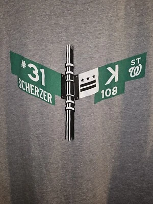 Camiseta gris con logotipo gráfico de los Washington Nationals K Steet Max Scherzer XL para hombre Foto 1 de 4