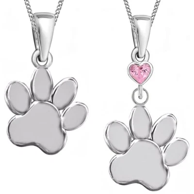 Tierpfote Pfote Anhänger Halskette Kristall 925 Sterling Silber Pfötchen Kette - Bild 1 von 3