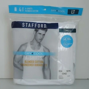 Stafford 4-Pack Men's Big & Tall Blended Cotton Dry+Cool Tank Top A-Shirt (TALL) - Picture 1 of 6