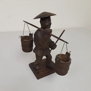 Vintage chinesische asiatische Holzskulptur handgeschnitzt Zen figürliche Schnitzerei - Bild 1 von 9
