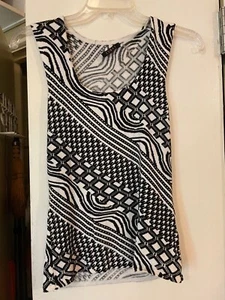 Cyrus Women's Sleeveless Black White Geometric Rayon Nylon Tank Medium - Picture 1 of 5