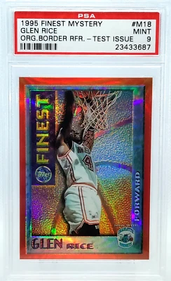 PSA 9 Glen Rice ORANGE BORDER REFRACTOR 1995 Topps Finest Mystery Test M18 - Image 1 of 2
