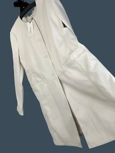Calvin Klein Womens Alabaster Faux Leather Coat M Button Long Sleeve Lined $160 - Picture 1 of 8