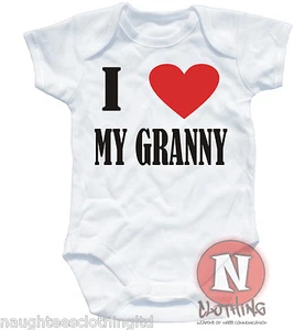 Naughtees Clothing Babygrow I Love My Granny White Cotton Baby Grow Babysuit