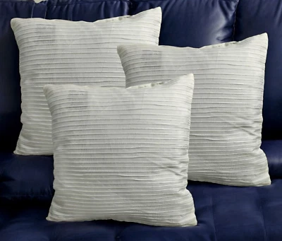 Set of 3 Cream Cushion Covers Pinstripe 18x18" 45x45cm Throw Pillow Cases Decor - Image 1 of 4