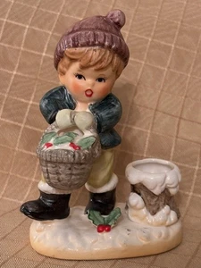Vintage Ceramic Napcoware Japan Winter Christmas Boy Candleholder Decoration - Picture 1 of 6