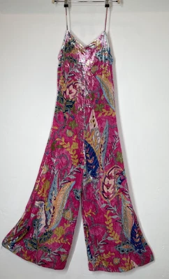 Mono abstracto de terciopelo RUHR INDIA pierna ancha rosa multicolor talla L NUEVO Foto 1 de 4