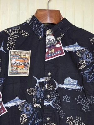 Bimini Bay Outfitters Shirt Mens XL Hawaiian Aloha Fishing Marlin Button Up - Image 1 of 4