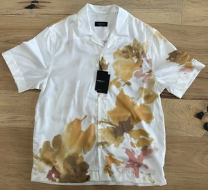Bugatchi Men’s Medium Short Sleeve Button Front Shirt White Floral Read - Picture 1 of 8